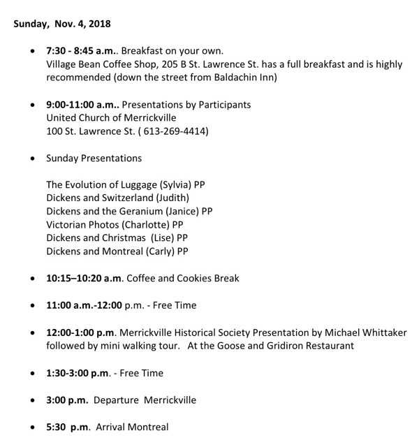 Itinerary: Sunday, November 4, 2018